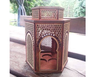 Moroccan style wooden lantern "ZAHIRA 2" - closed version-  for 3 tea lights - handmade, arabic decor, tea light holder, oriental gift