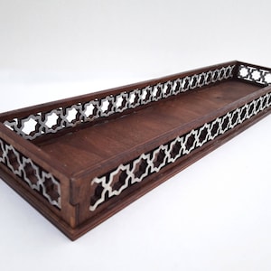 Narrow rectangular tray - wooden - moroccan star, for candles or other