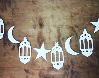 Ramadan Garland hanging ornaments lantern moon star, Eid id Mubarak