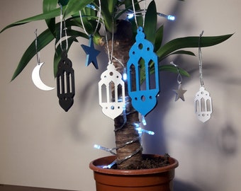 Set of 10 ornaments, lantern, star, moon, decoration for hanging, holiday, present, pendant, for bags, purses, decoration