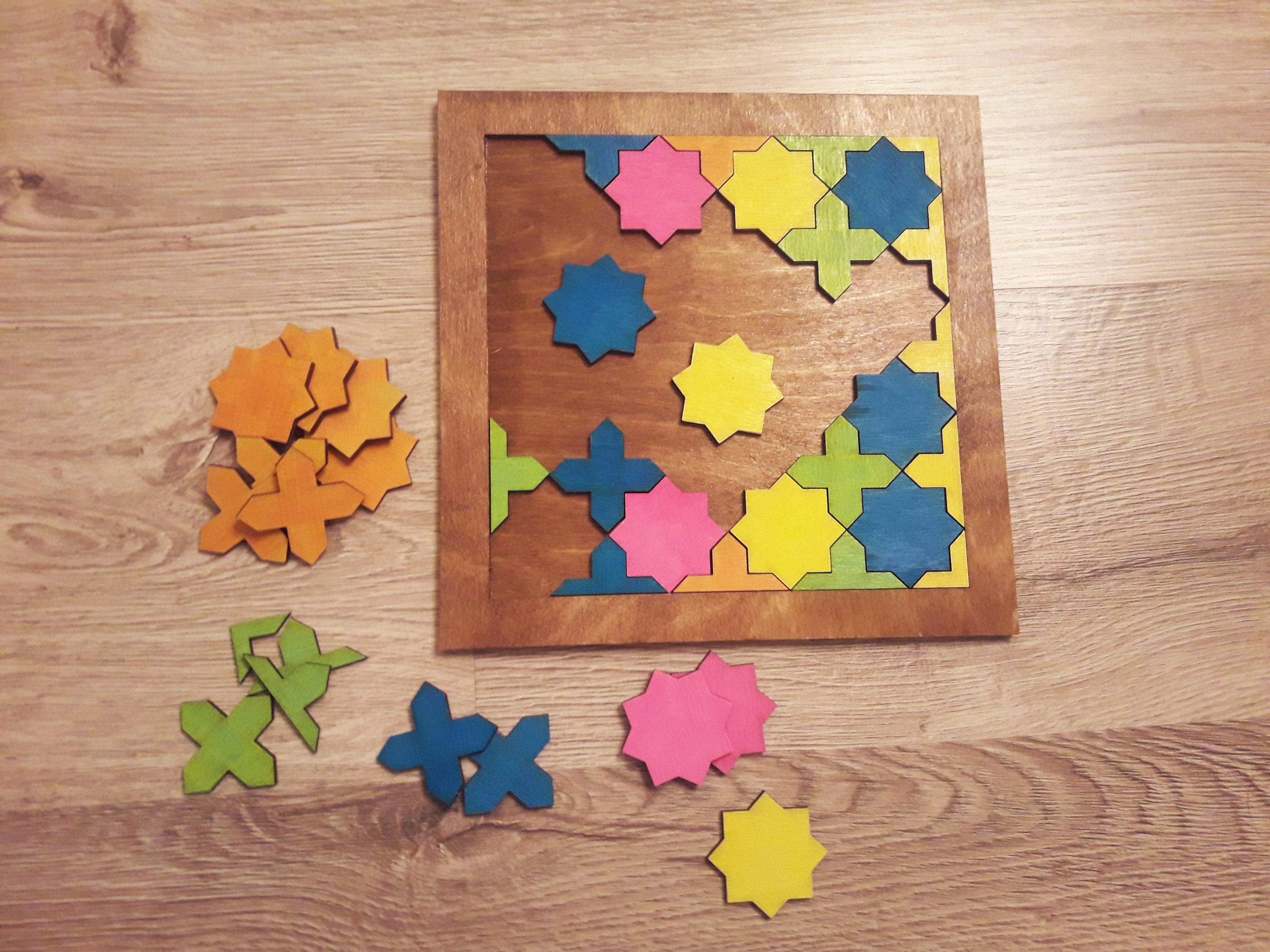 Wooden Colorful Puzzle for Children 5 Mosaic Pattern Star - Etsy