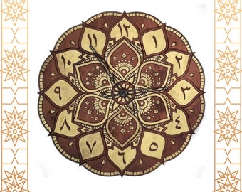 Mandala clock (9.45 inch and 16 inch) - arabic style (wooden) - different colors, boho clock, etnic clock, wall clock moroccan modern unique