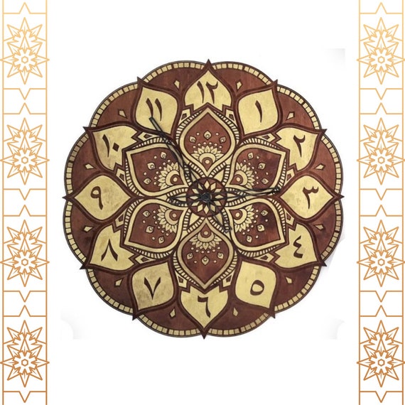 Mandala clock (9.45 inch and 16 inch) - arabic style (wooden) - different colors, boho clock, etnic clock, wall clock moroccan modern unique
