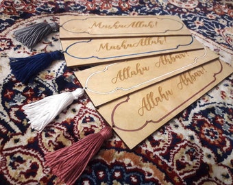 NEW! Handpainted wooden bookmark with engraving and tassel, MashaAllah, Allahu Akbar, muslim, islamic, islam