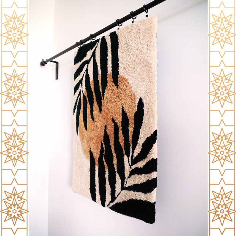 Handmade cotton rug, tropical, minimalism art, palm leaf, soft rug, cotton carpet, rectangle shape, hand tufted, high quality rug, slow made image 2