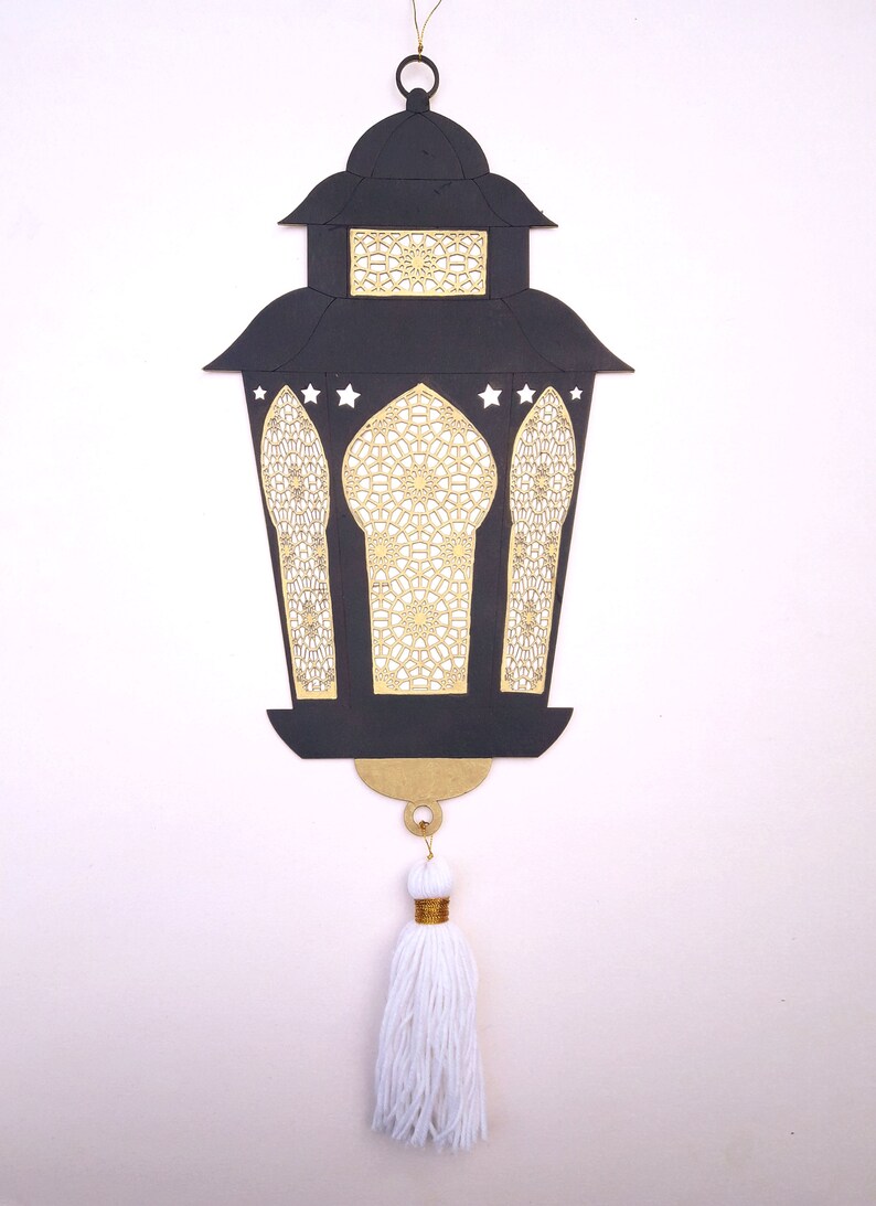 Ramadan hanging ornaments lantern from wood, decoration on both sides Eid id Mubarak. Ramadan decoration. One piece. image 4