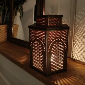 Moroccan style wooden lantern "ZAHIRA 2" - closed version-  for 3 tea lights - handmade, arabic decor, tea light holder, oriental gift