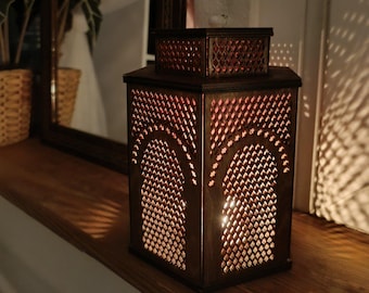 Moroccan style wooden lantern "ZAHIRA 2" - closed version-  for 3 tea lights - handmade, arabic decor, tea light holder, oriental gift