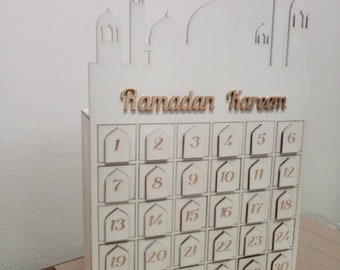 Wooden Ramadan Advent Calendar 2023, 30 Days Countdown Calendar Wooden