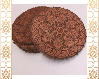 Set of 6 Wooden Cup pads board mat pad with oriental pattern, art, islamic art, muslim, mandala