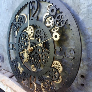 60cm (15.74 in) wall clock industrial, steampunk style, gears, wooden clock - different colors, golden, black, silver