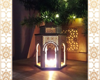 Moroccan style wooden lantern "ZAHIRA" for 3 tea lights - different colors - handmade, arabic decor, tea light holder, oriental gift, unique