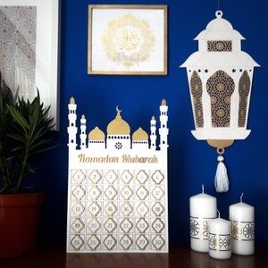 Ramadan hanging ornaments lantern from wood, decoration on both sides Eid id Mubarak. Ramadan decoration. One piece. image 5
