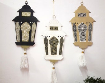 Ramadan hanging ornaments lantern from wood, decoration on both sides! Eid id Mubarak. Ramadan decoration. One piece.