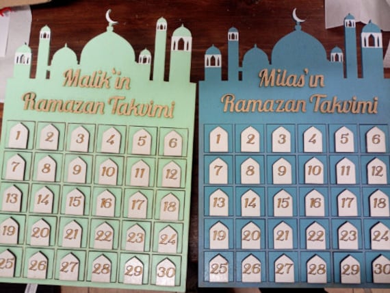 Ramadan Calendar for Children Personalized With Name Made of Wood