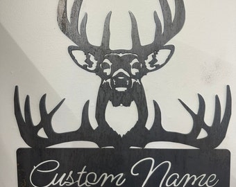 Custom Family Name Deer Head Mount Home Wall Sign Metal Art