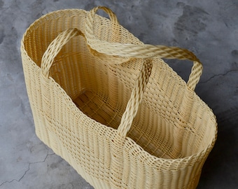 Cream Market - Beach - Picnic - Grocery Basket - Very Resistant - Hand Made in Guatemala - Hand Woven - Handcrafted by Mayan Artisan