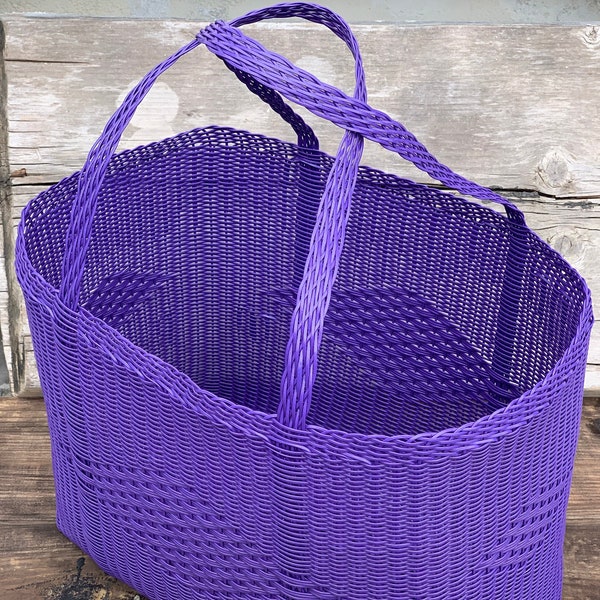 EXTRA LARGE Purple - Picnic Woven Guatemalan Mosaic Plastic Market Basket Strong Resistant Bag Bright Colors