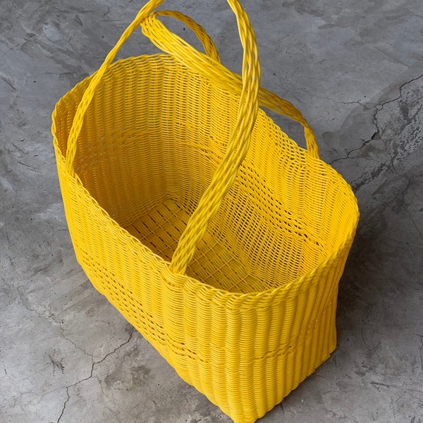 Plain Yellow Woven Guatemalan Yellow Plastic Market Basket Strong Resistant Bag Bright Colors