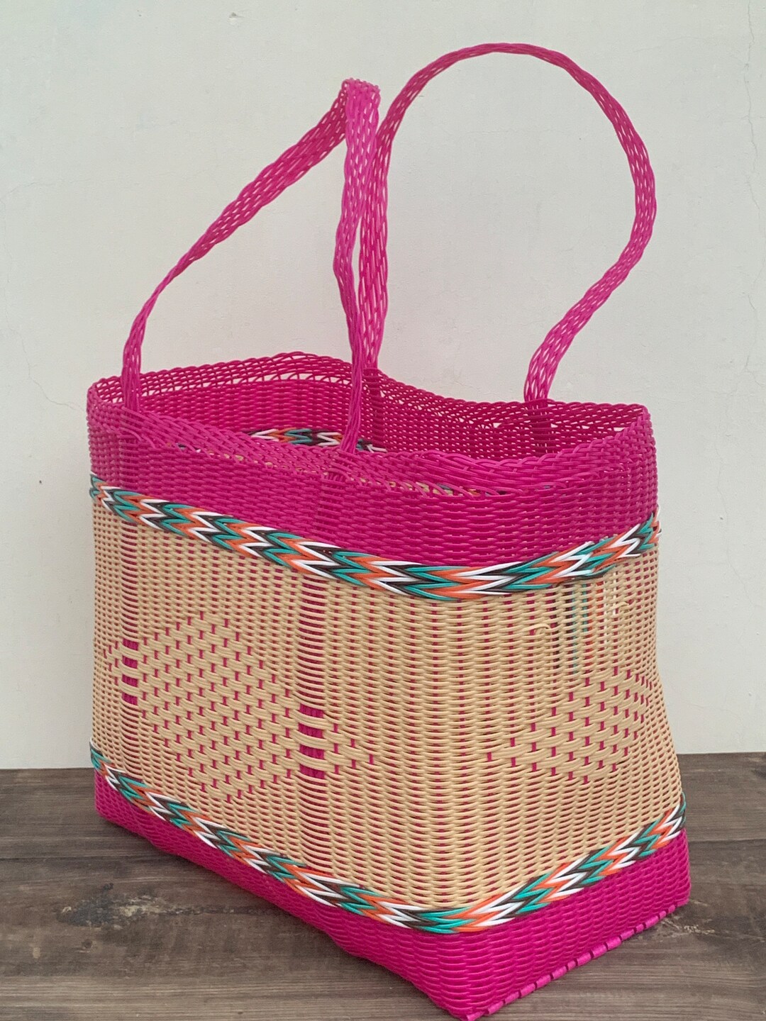 EXTRA LARGE BASKET Woven Guatemalan Fucsia Blue White and Etsy