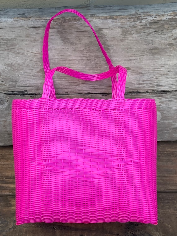 Rosa Fucsia Canasta de Mercado de Plastico Guatemalteco Tejida en la Playa Rosa Mexicana Bolsa Resistente Fuerte Colores Brillantes Etsy Mexico