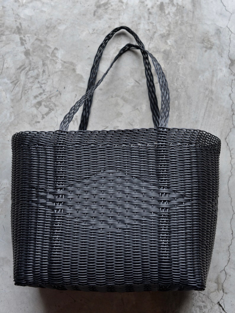 Picnic Basket Woven Guatemalan Black Plastic Market Basket Etsy