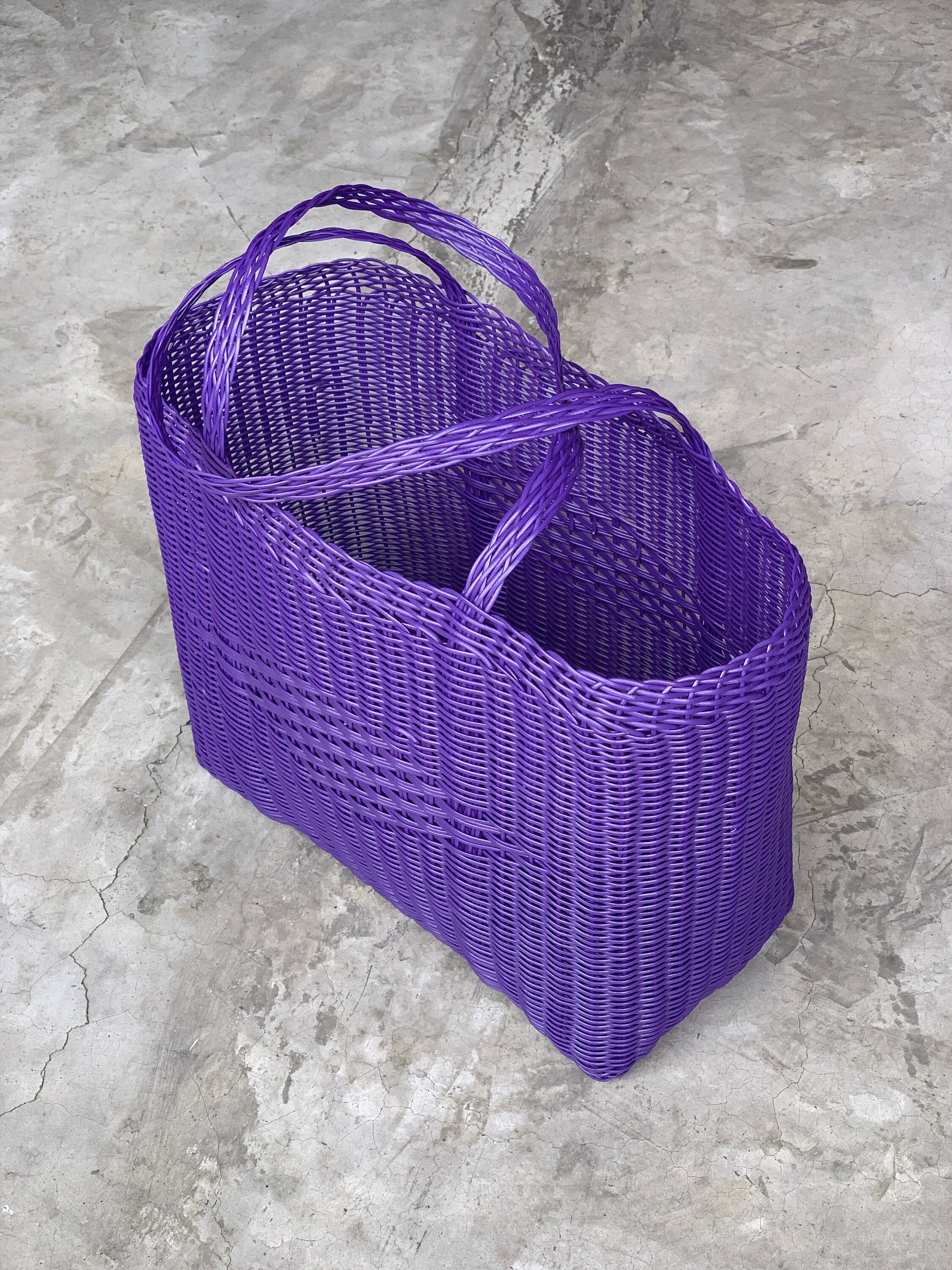 Woven Guatemalan Metallic Green Plastic Market Basket Strong Resistant Bag Bright Colors