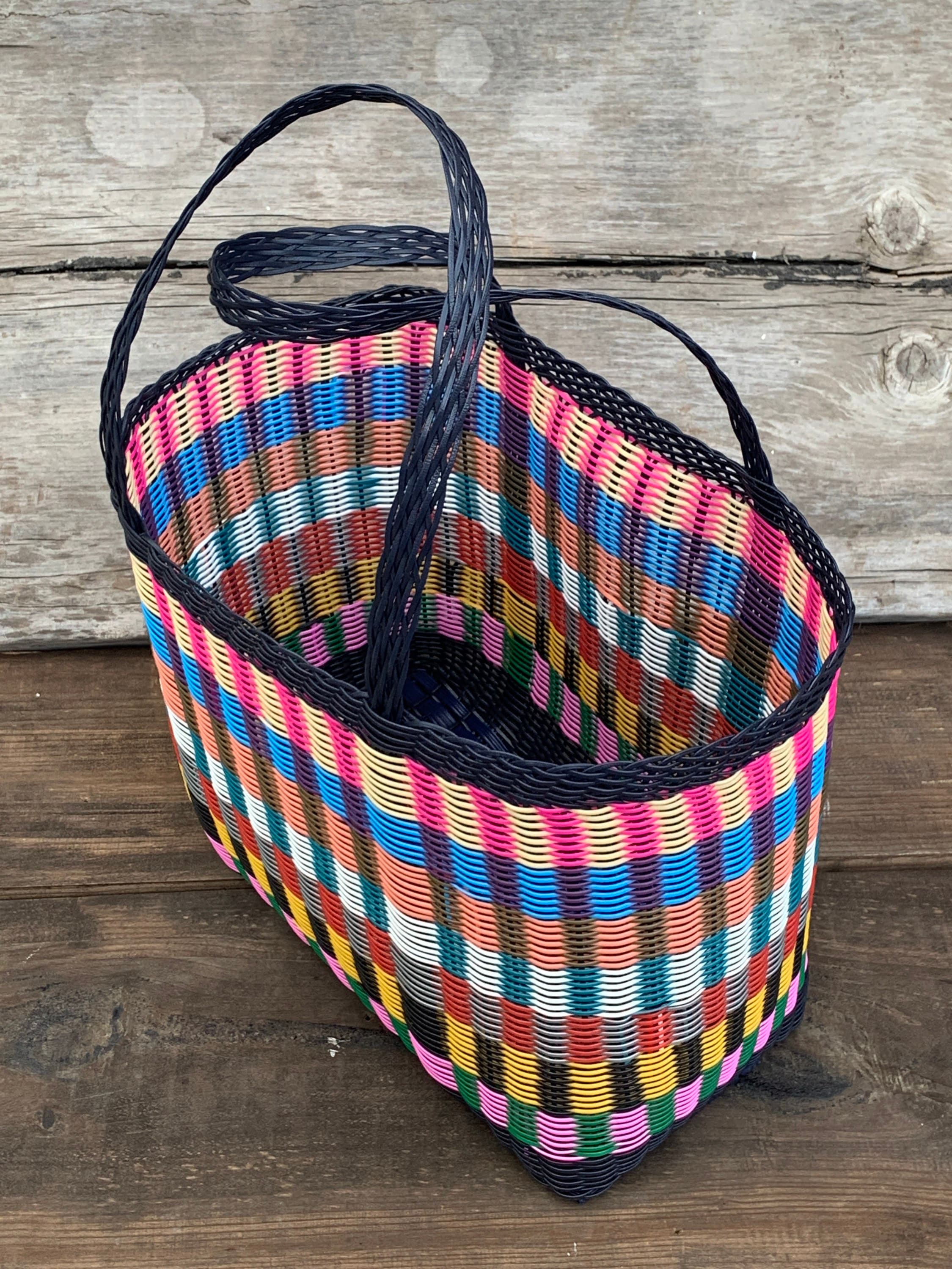 Picnic Basket Woven Guatemalan Dark Blue Multicolor Plastic Etsy