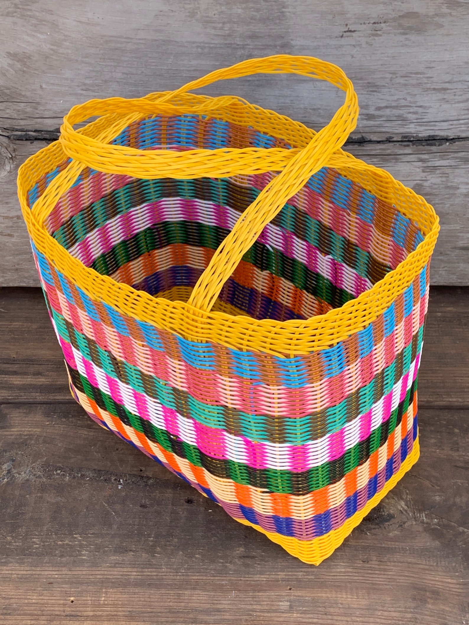 Yellow Picnic Woven Guatemalan Mosaic Plastic Market Basket Etsy