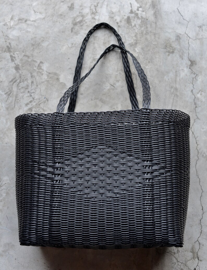 Picnic Basket Woven Guatemalan Black Plastic Market Basket Etsy