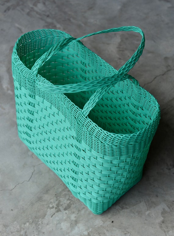 Woven Guatemalan Mint Green Plastic Market Basket Strong Etsy