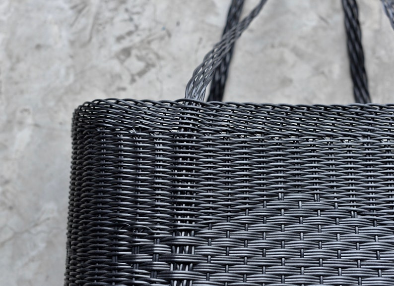 Picnic Basket Woven Guatemalan Black Plastic Market Basket Etsy