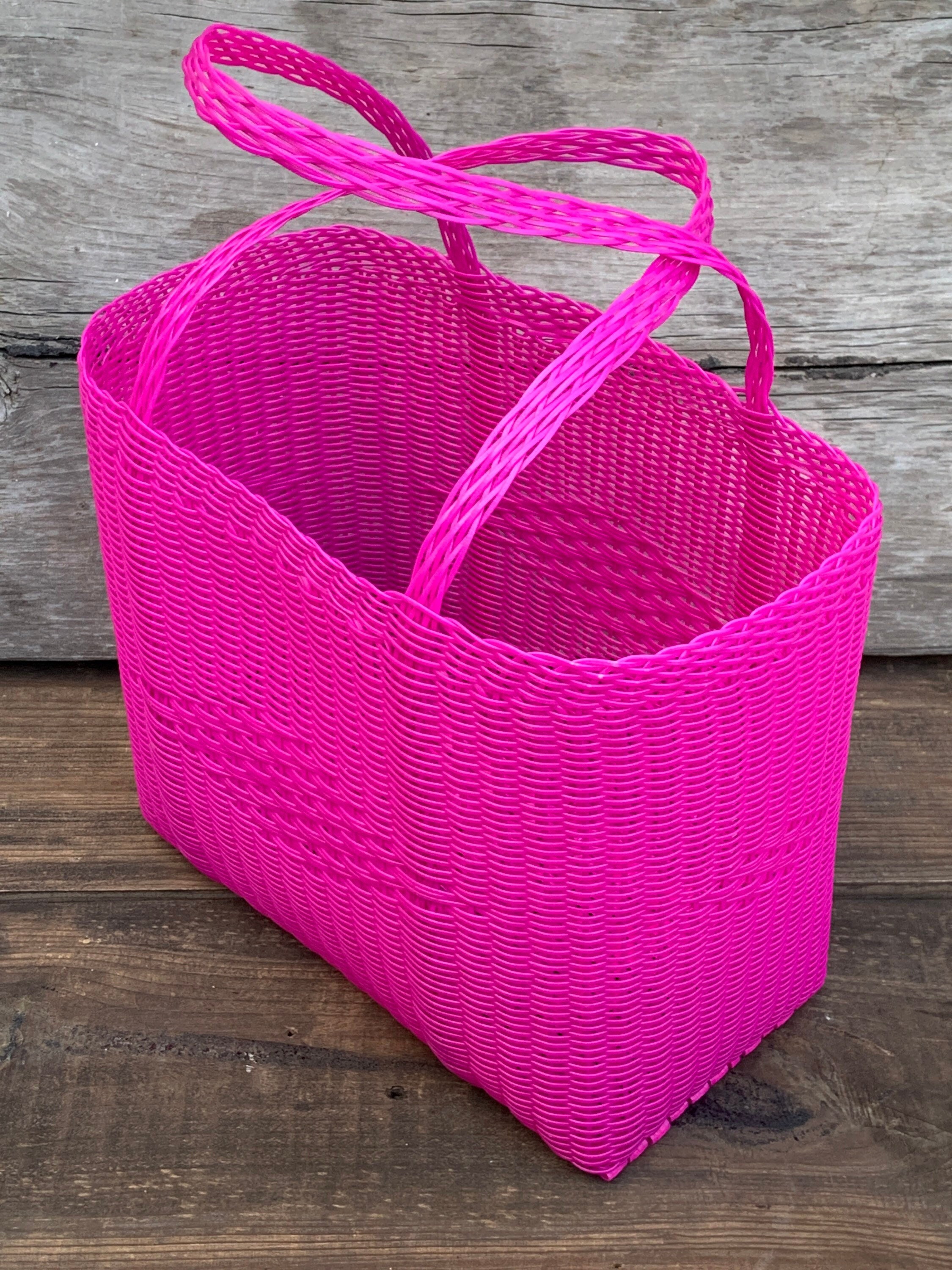 WOVEN MAXI BASKET BAG - Pink