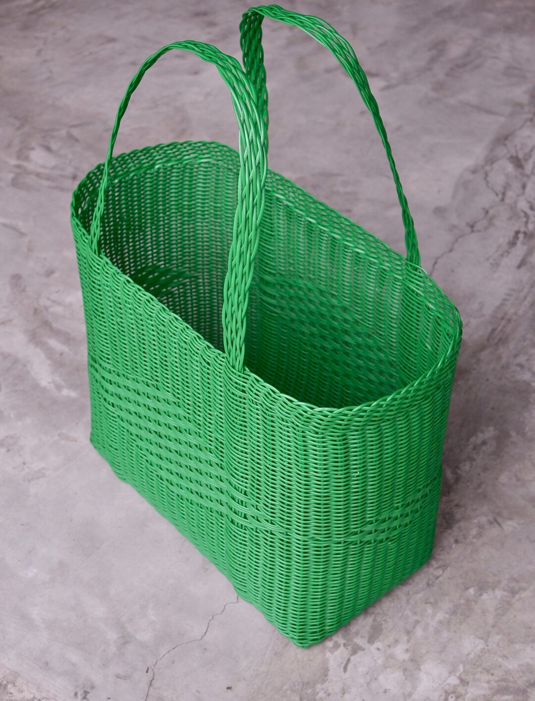 Picnic Basket Woven Guatemalan Bright Green Plastic Market Etsy