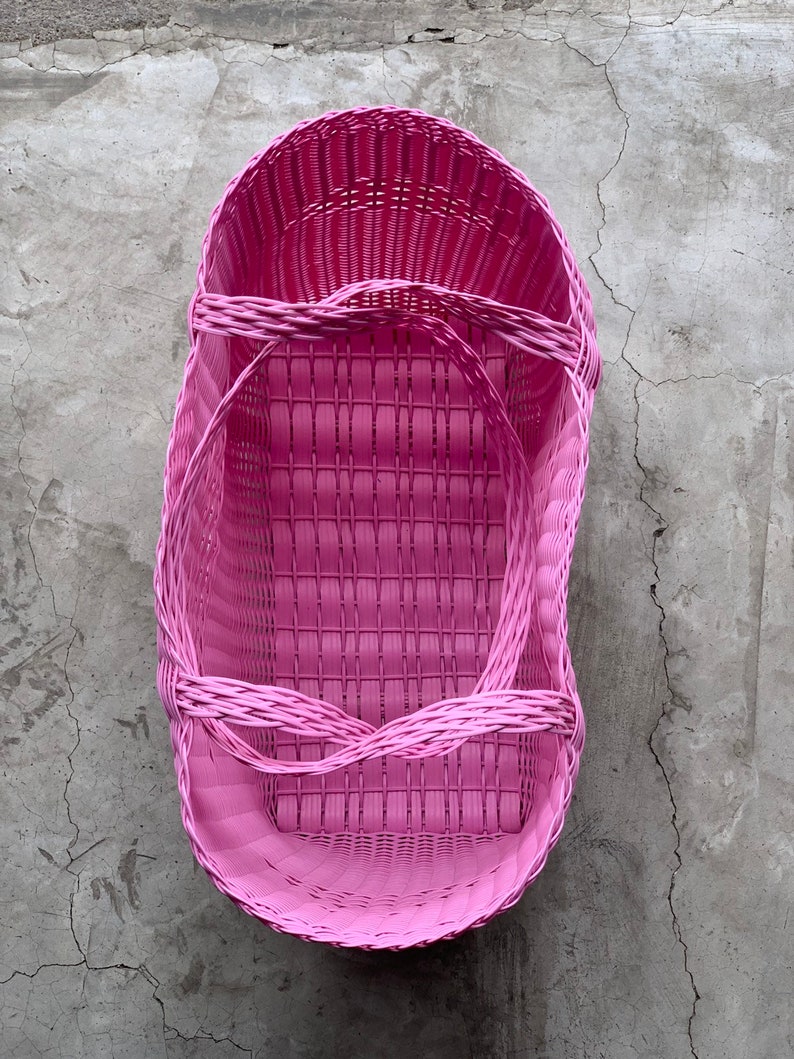 Bubble Gum Pink Beach Woven Guatemalan Plastic Market Basket Strong Resistant Bag Bright Colors