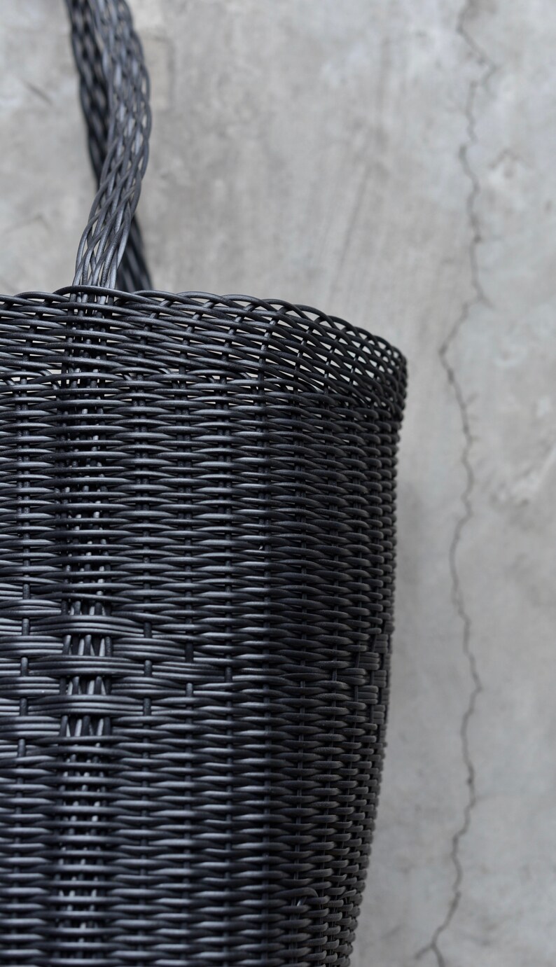 Picnic Basket Woven Guatemalan Black Plastic Market Basket Etsy