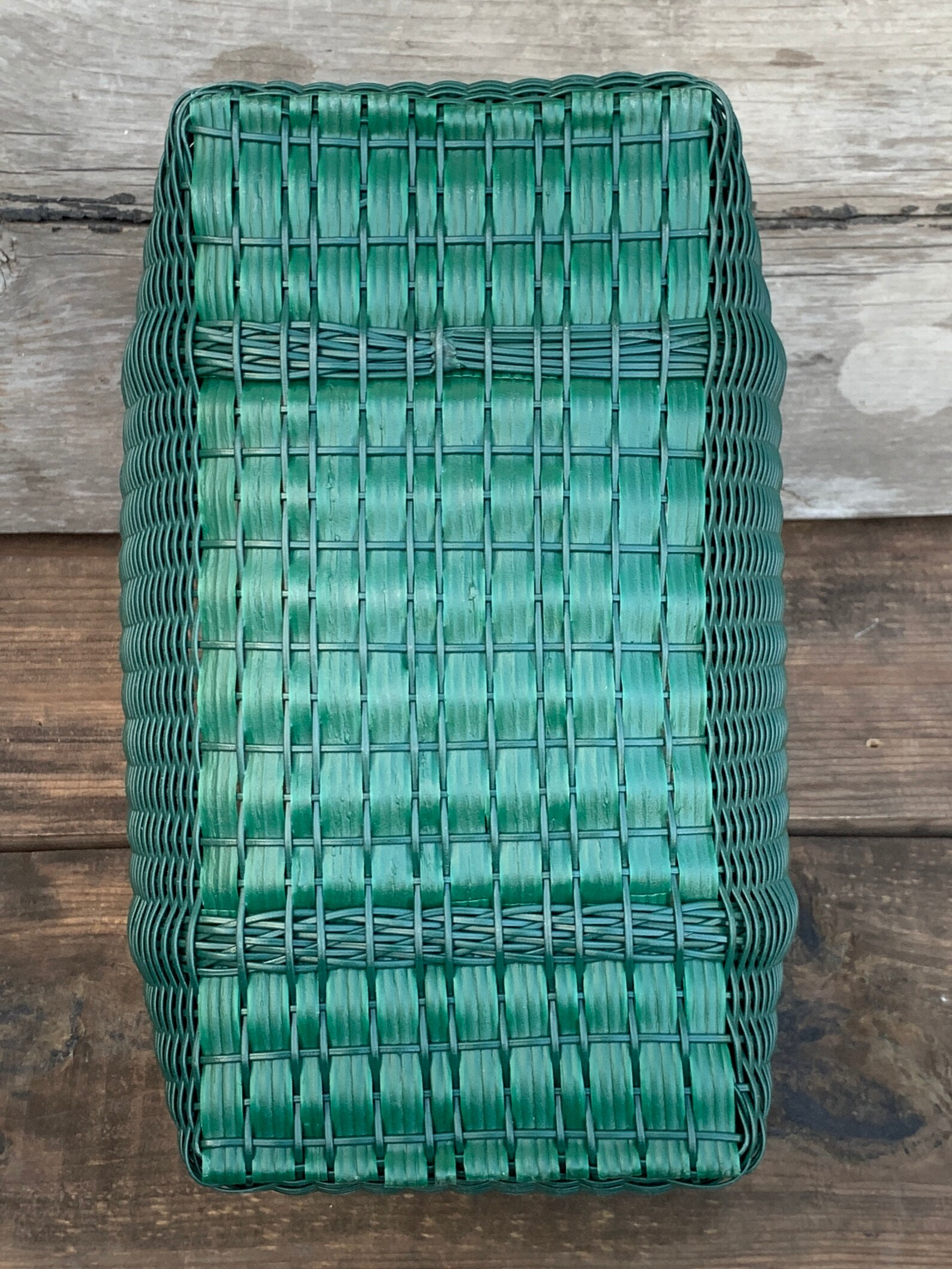 Dark Green Plastic Basket Green Basket Picnic Basket Woven Etsy