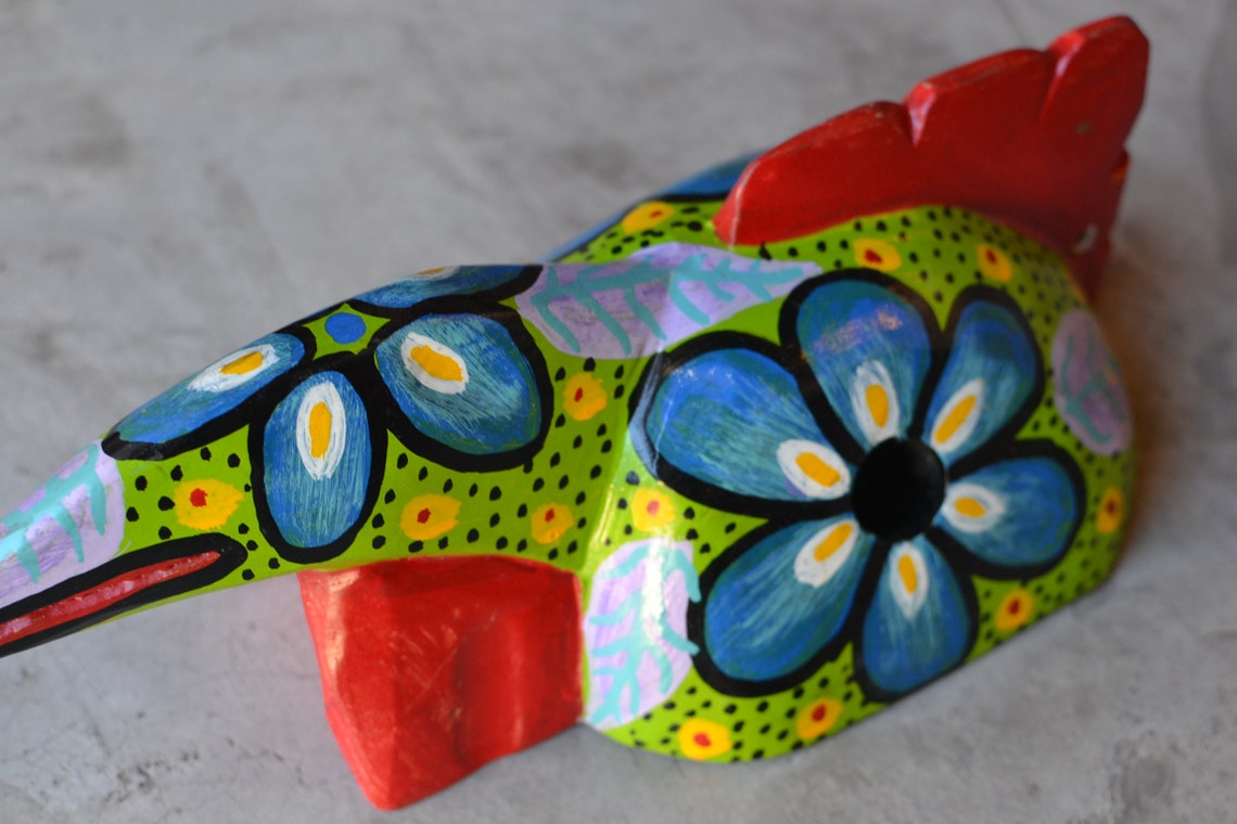 Intervened Lime Green Chicken Mask Hand-carved Hand-painted - Etsy