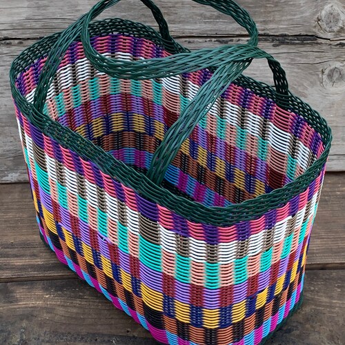 Dark Green Plastic Basket Green Basket Picnic Basket Woven | Etsy