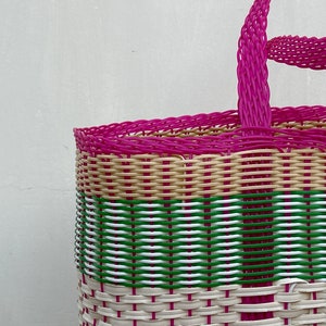 EXTRA LARGE BASKET Woven Guatemalan Fucsia Green and Beige - Etsy