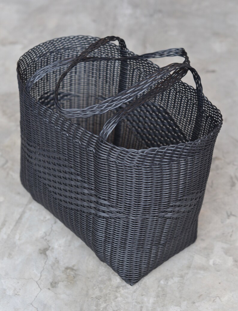 Picnic Basket Woven Guatemalan Black Plastic Market Basket Etsy