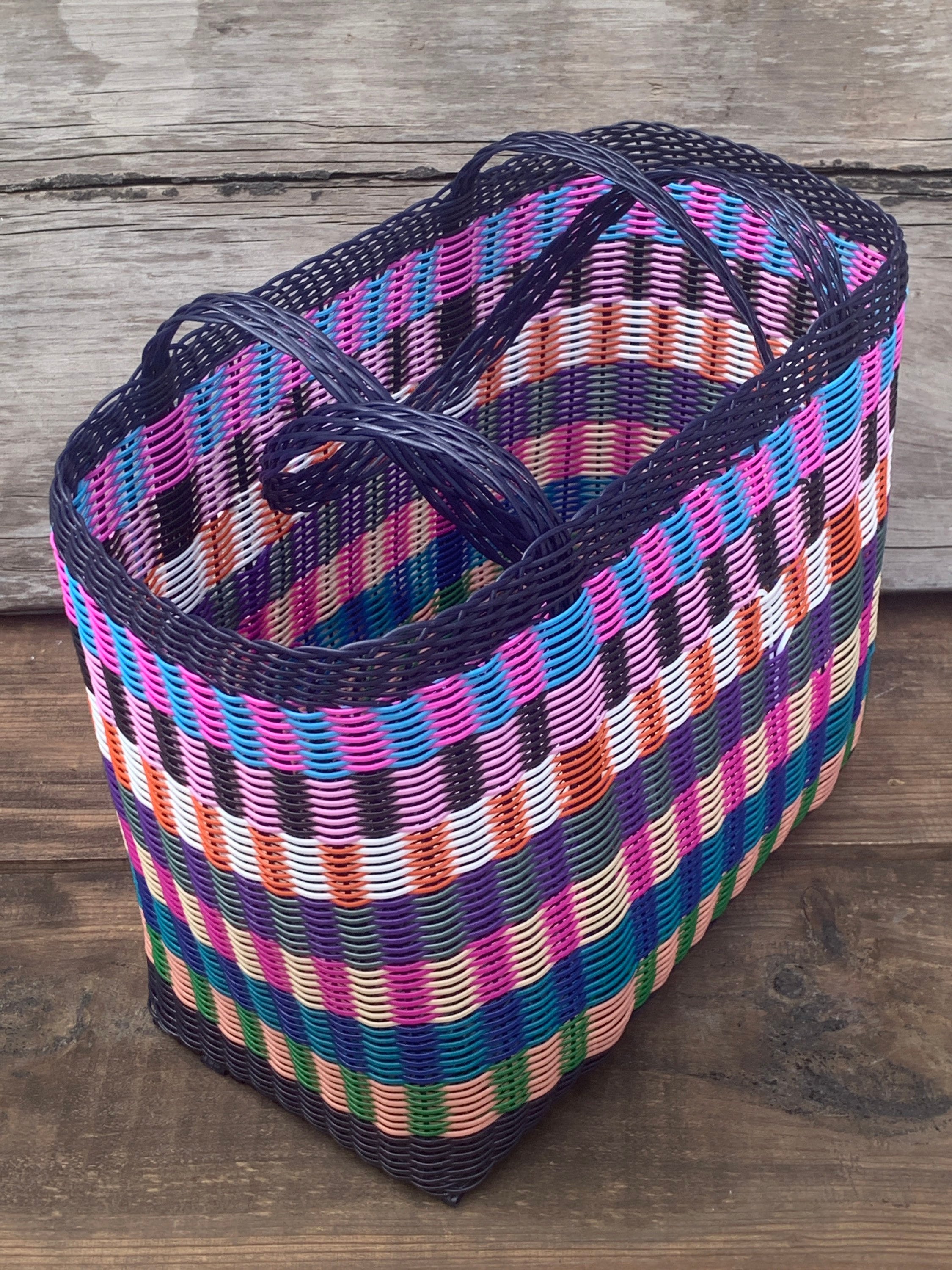 Picnic Basket Woven Guatemalan Dark Blue Multicolor Plastic 