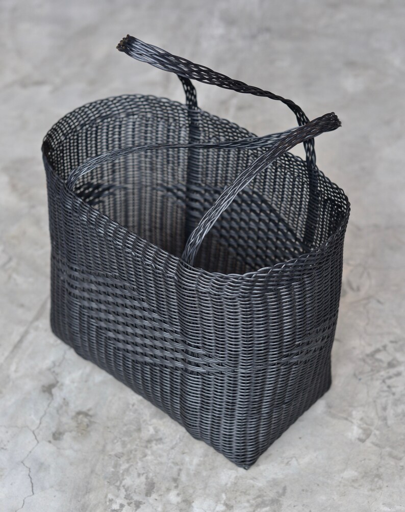 Picnic Basket Woven Guatemalan Black Plastic Market Basket Etsy