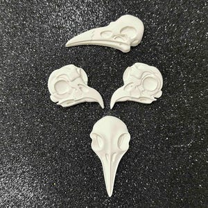 4 raven bird halloween skulls / Paintable halloween crafts / Gypsum Cement Paintable art / Halloween art/ Gothic art / Gothic raven skulls