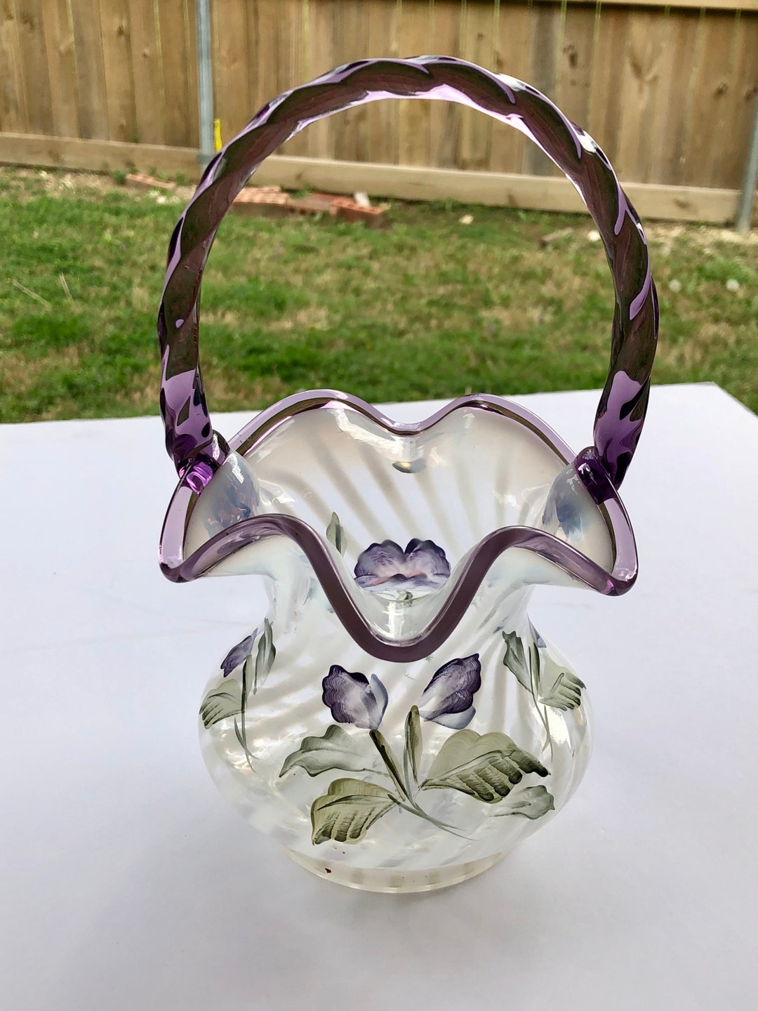 Fenton Hand Painted Basket / Fenton Glass Made in the USA / Etsy