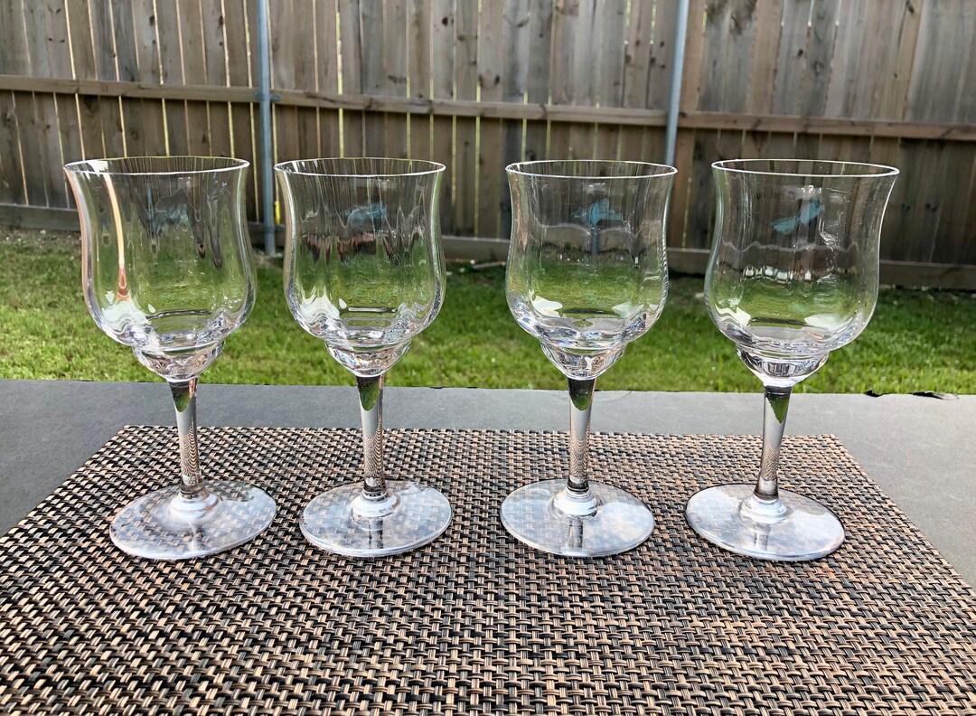 Qty 4 Baccarat Capri optic Tall Water Goblet / Baccarat Wine Glasses