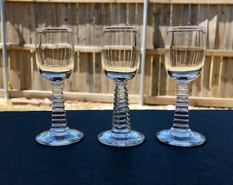 3 small cordial glasses / wafers as the stem/ bar glassware /