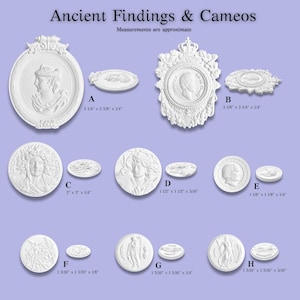 Ancient Findings Cameo / Greek & Roman Inspired Cameos / Neoclassical Cameo Set / Historical Cameo Embellishments for your mix media art