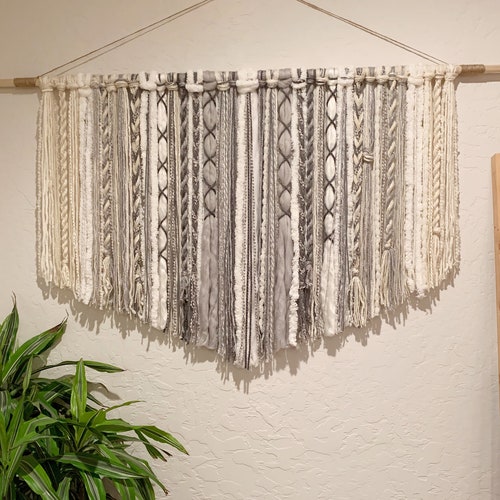 Tapestry Bohemian Yarn Tapestry Yarn Wall Hanging Grey Etsy