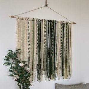 Tapestry, Yarn Tapestry, Yarn Wall Hanging, Ivory, Gold, Olive and Forest Green